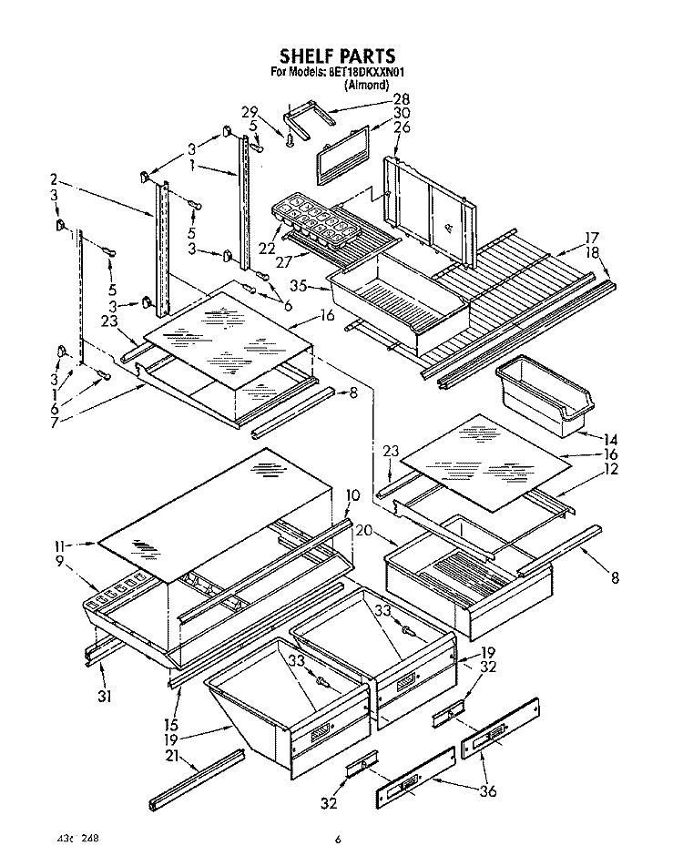 SHELF, LIT/OPTIONAL Diagram and Parts List for 8ET18DKXXN01  Whirlpool Refrigerator