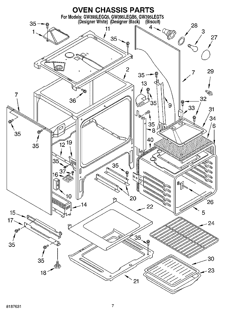 OVEN CHASSIS Diagram and Parts List for GW395LEGQ5  Whirlpool Range