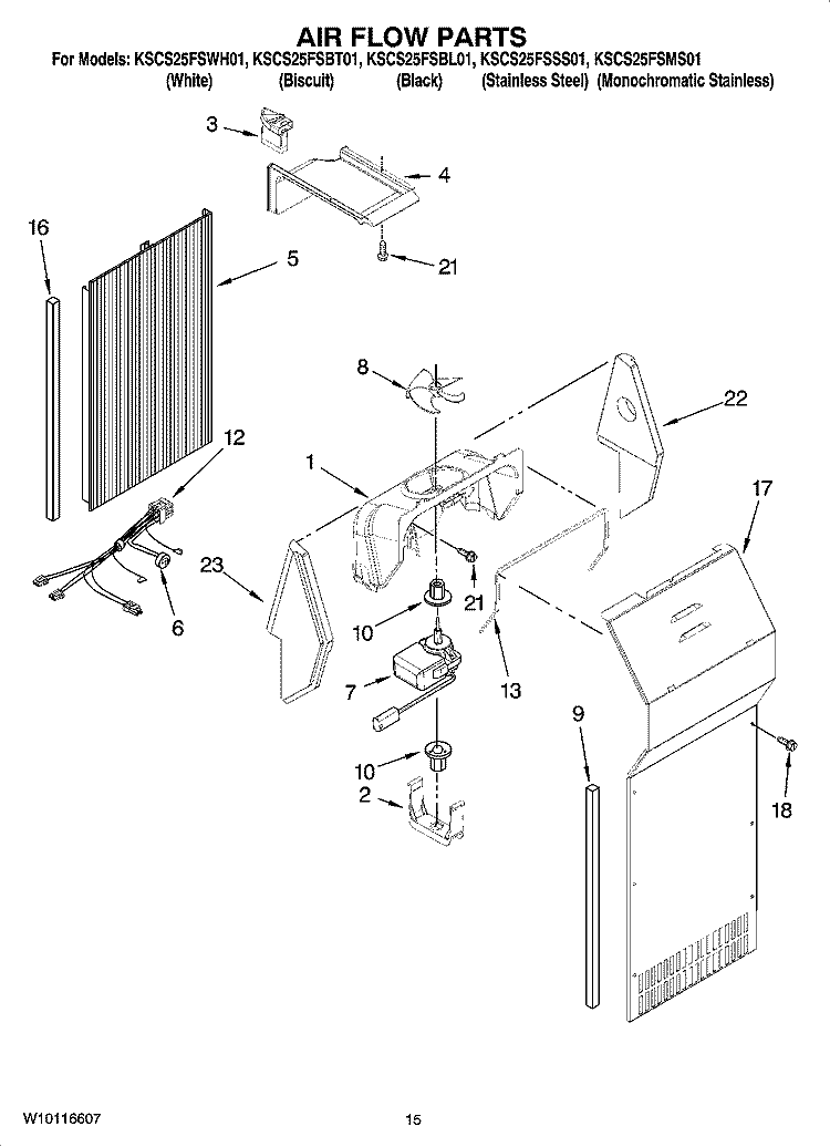 AIR FLOW PARTS Diagram and Parts List for KSCS25FSMS01  KitchenAid Refrigerator
