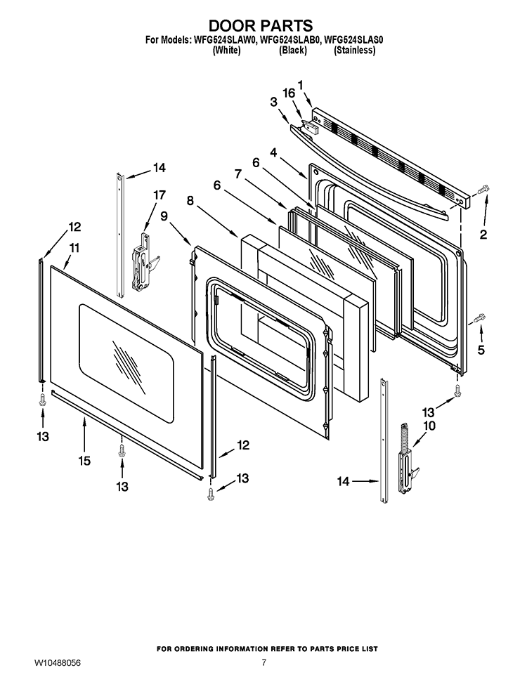 DOOR PARTS Diagram and Parts List for WFG524SLAW0  Whirlpool Range