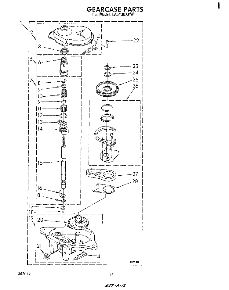GEARCASE Diagram and Parts List for LA5430XPW1  Whirlpool Washer