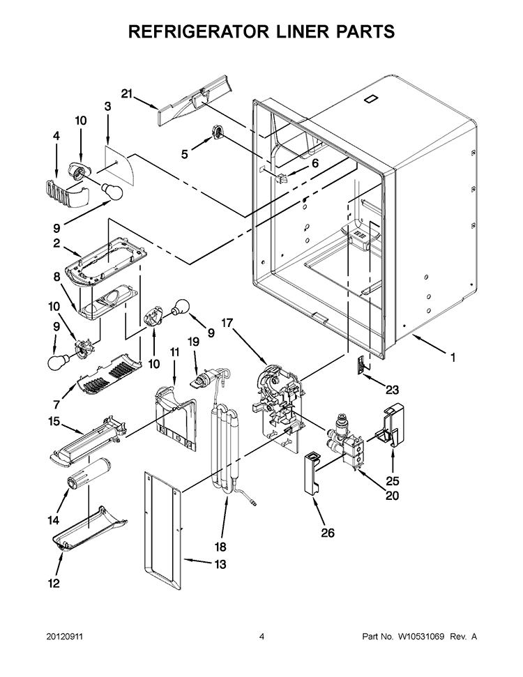 REFRIGERATOR LINER PARTS Diagram and Parts List for GI0FSAXVB08  Whirlpool Refrigerator