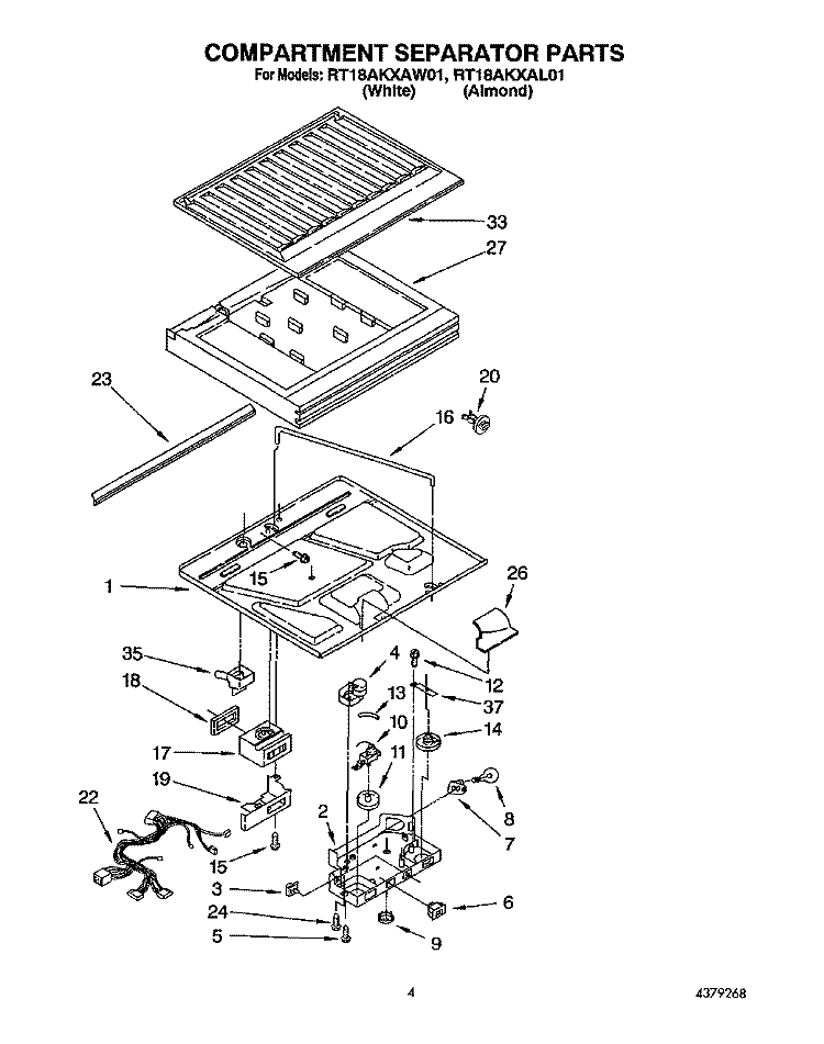 COMPARTMENT SEPARATOR Diagram and Parts List for RT18AKXAW01  Roper Refrigerator