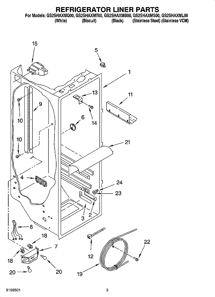 REFRIGERATOR LINER PARTS Diagram and Parts List for GS2SHAXMS00  Whirlpool Refrigerator