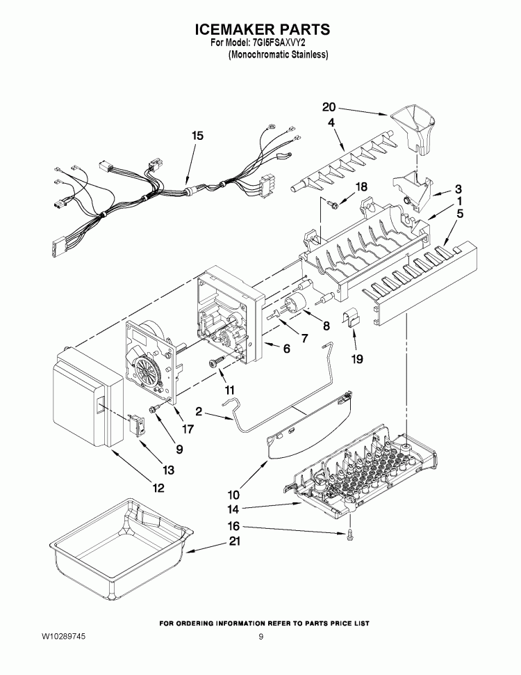 ICEMAKER PARTS Diagram and Parts List for 7GI5FSAXVY2  Whirlpool Refrigerator
