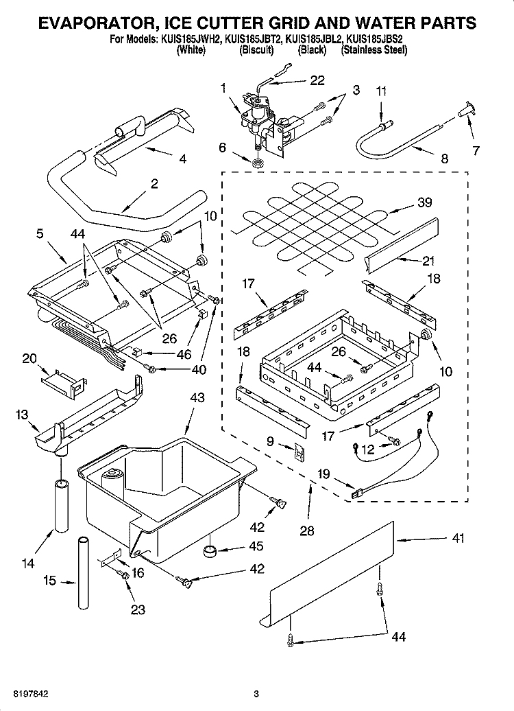 EVAPORATOR ICE CUTTER GRID AND WATER PARTS Diagram and Parts List for KUIS185JWH2  KitchenAid Ice Maker