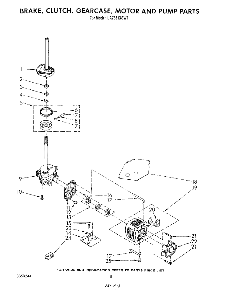 BRAKE, CLUTCH, GEARCASE, MOTOR AND PUMP Diagram and Parts List for LA7681XSW1  Whirlpool Washer