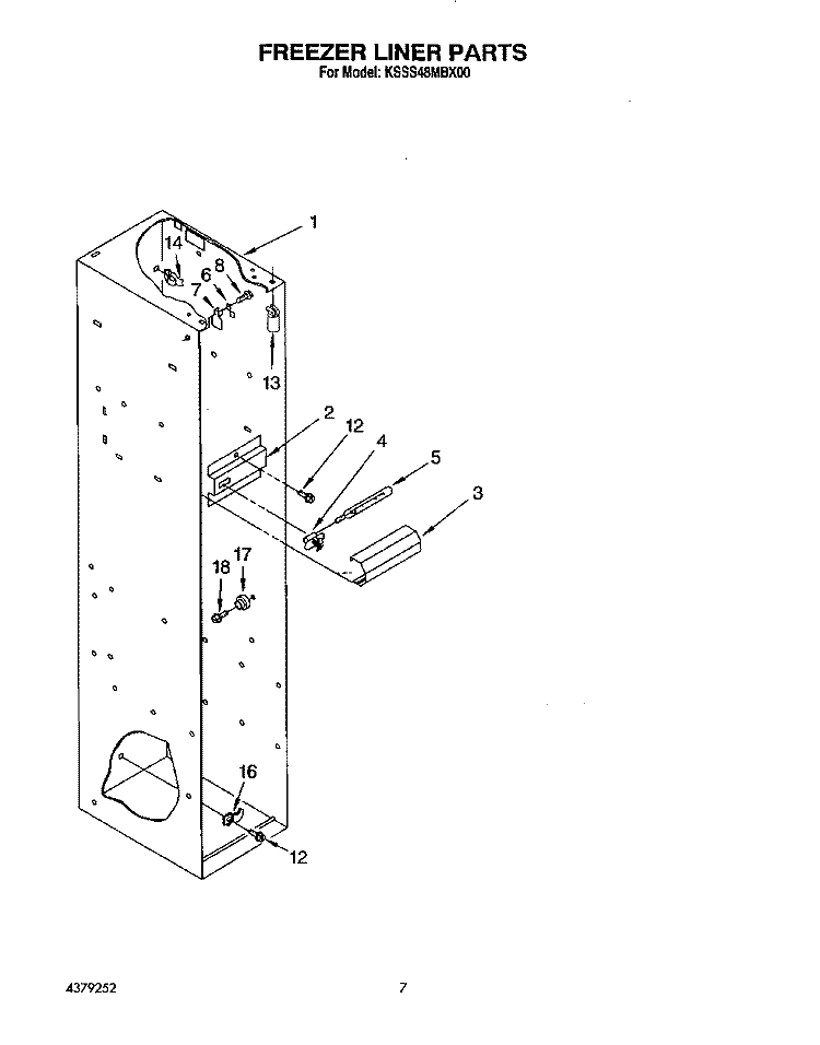 FREEZER LINER Diagram and Parts List for KSSS48MBX00  KitchenAid Refrigerator