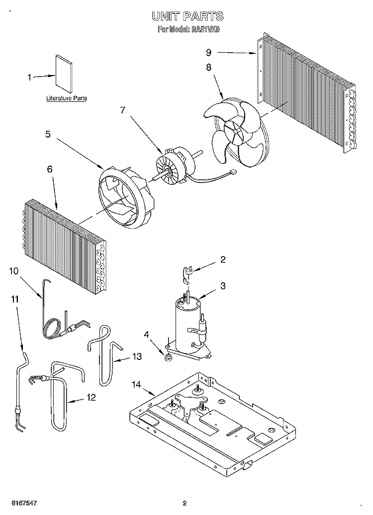 UNIT, LITERATURE Diagram and Parts List for RA51VK0  Whirlpool Air Conditioner