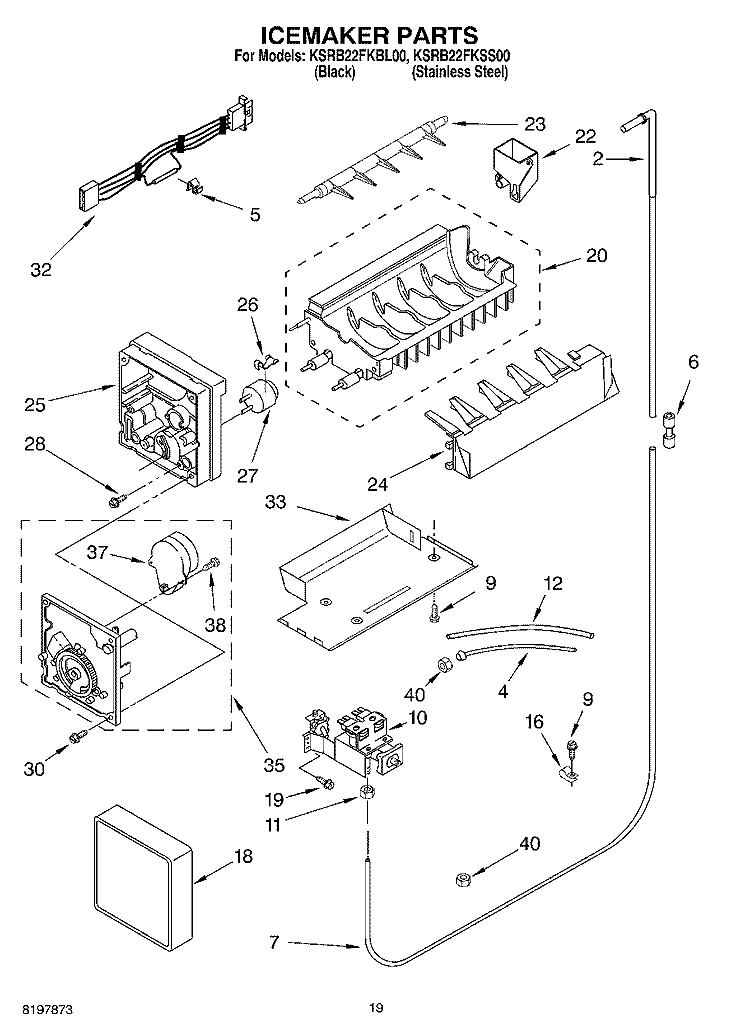 ICE MAKER Diagram and Parts List for KSRB22FKSS00  KitchenAid Refrigerator