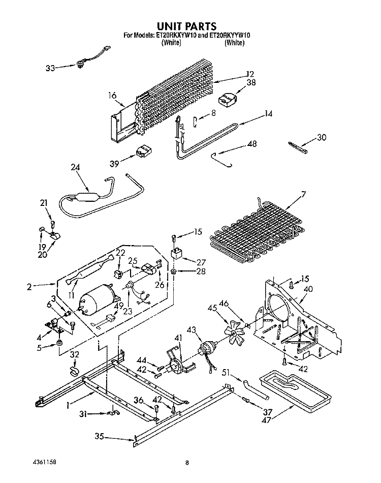 UNIT Diagram and Parts List for ET20RKYYW10  Whirlpool Refrigerator