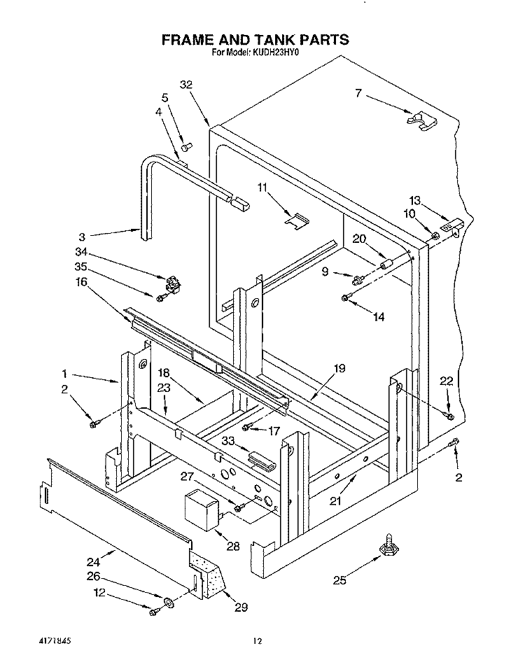 FRAME AND TANK Diagram and Parts List for KUDH23HY0  KitchenAid Dishwasher