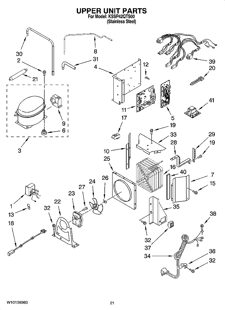 UPPER UNIT PARTS Diagram and Parts List for KSSP42QTS00  KitchenAid Refrigerator