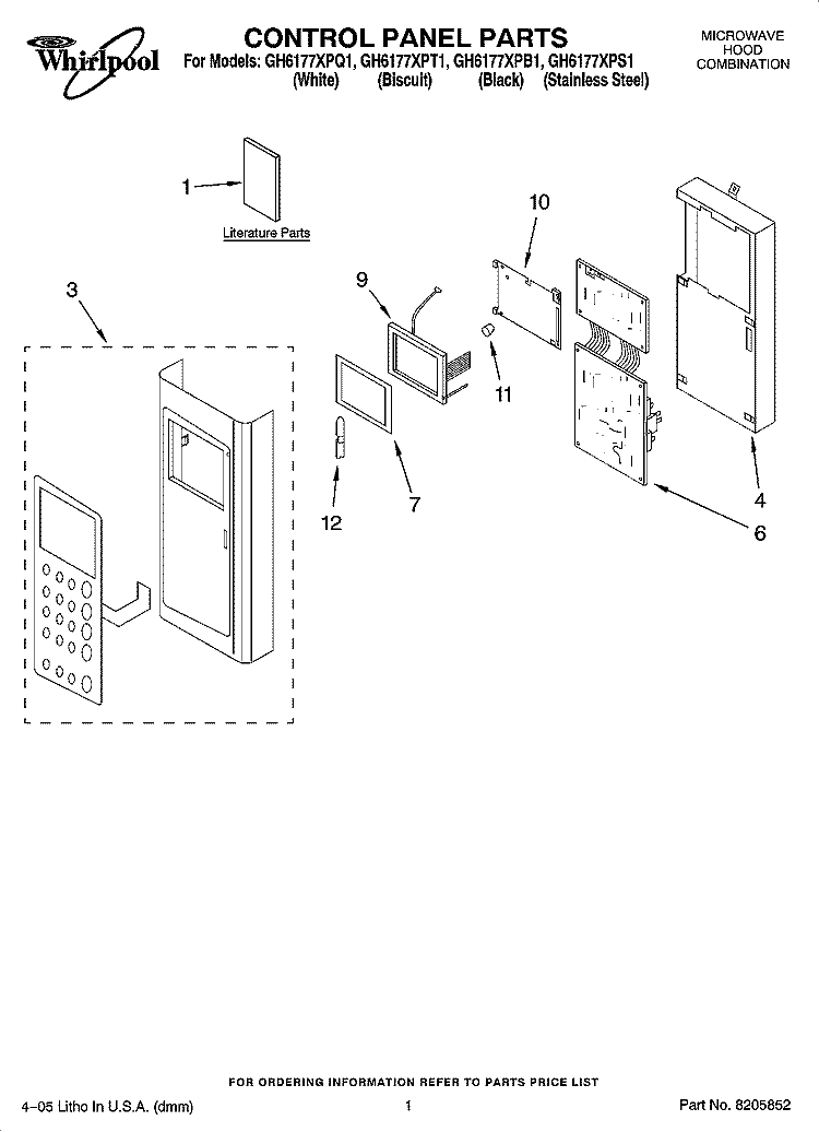 CONTROL PANEL PARTS Diagram and Parts List for GH6177XPB1  Whirlpool Microwave