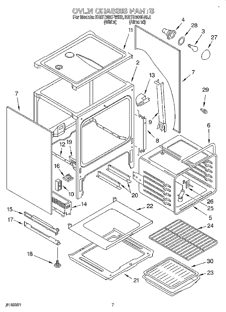 OVEN CHASSIS Diagram and Parts List for KGST300FWH2  KitchenAid Range