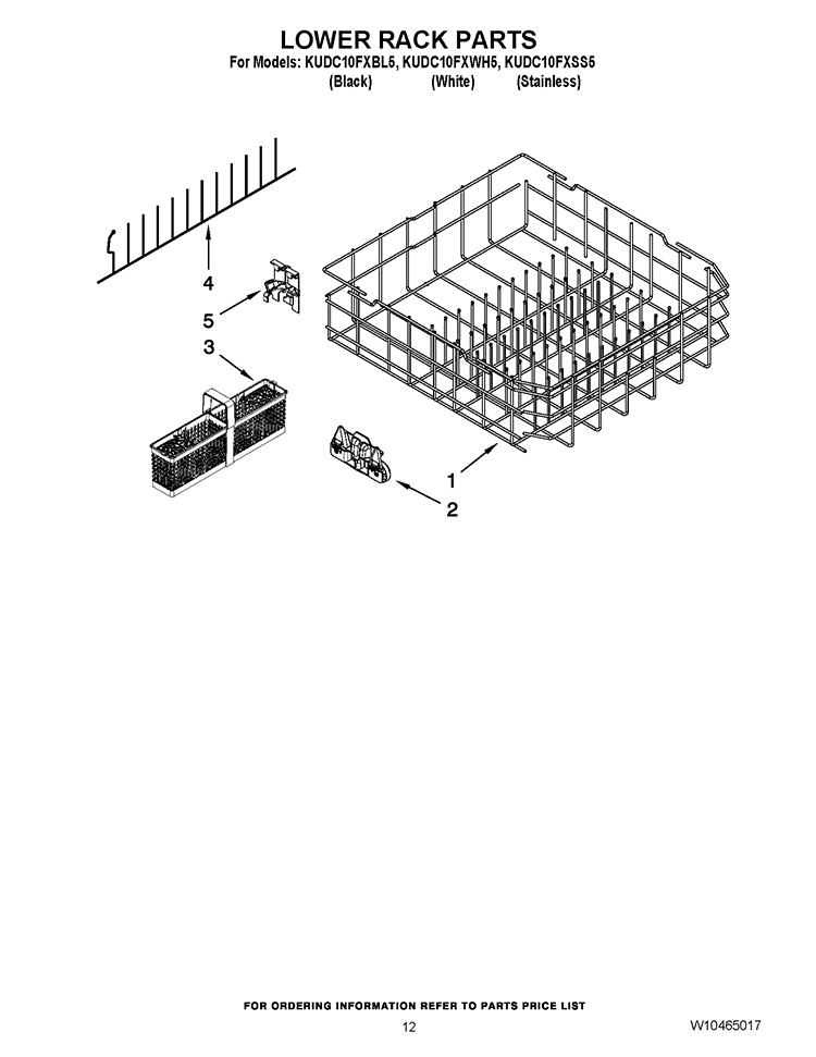 LOWER RACK PARTS Diagram and Parts List for KUDC10FXBL5  KitchenAid Dishwasher