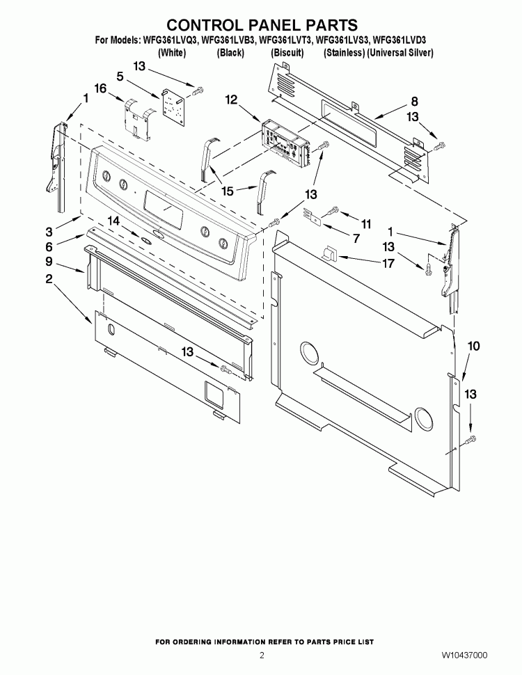 CONTROL PANEL PARTS Diagram and Parts List for WFG361LVD3  Whirlpool Range