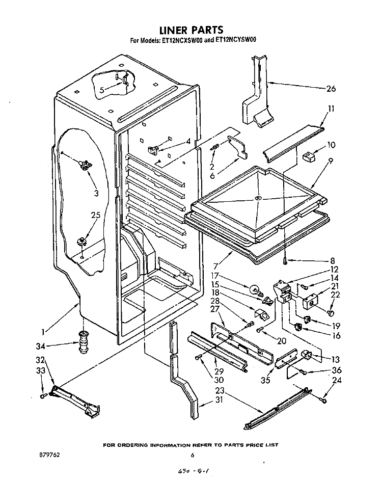LINER , LIT/OPTIONAL Diagram and Parts List for ET12NCXSW00  Whirlpool Refrigerator