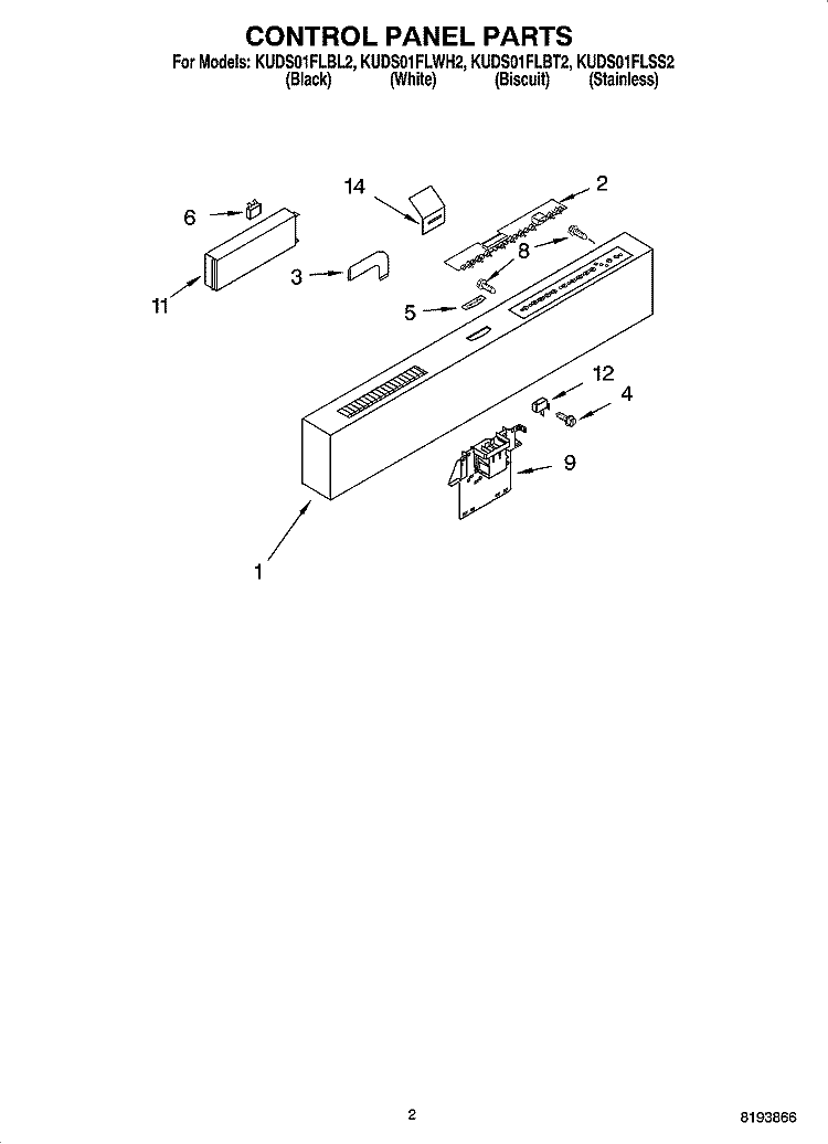 CONTROL PANEL PARTS Diagram and Parts List for KUDS01FLBL2  KitchenAid Dishwasher