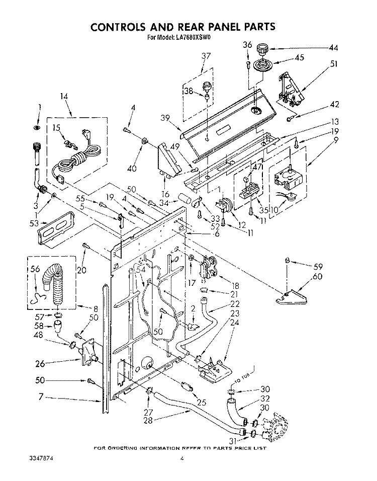 CONTROLS AND REAR PANEL Diagram and Parts List for LA7680XSW0  Whirlpool Washer