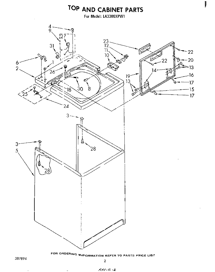 TOP AND CABINET, LITERATURE AND OPTIONAL Diagram and Parts List for LA3300XPW1  Whirlpool Washer