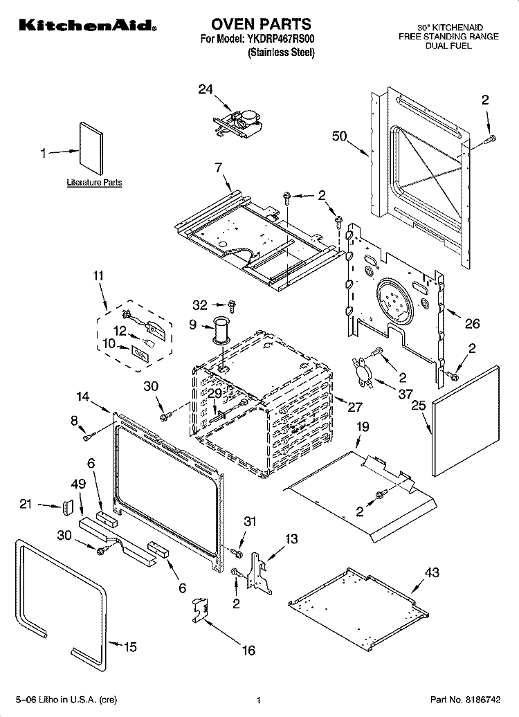 OVEN PARTS Diagram and Parts List for YKDRP467RS00  KitchenAid Range
