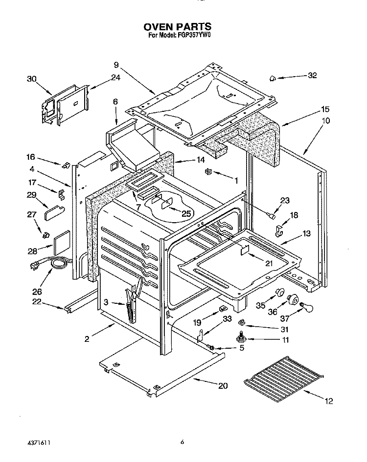 OVEN Diagram and Parts List for FGP357YW0  Roper Range