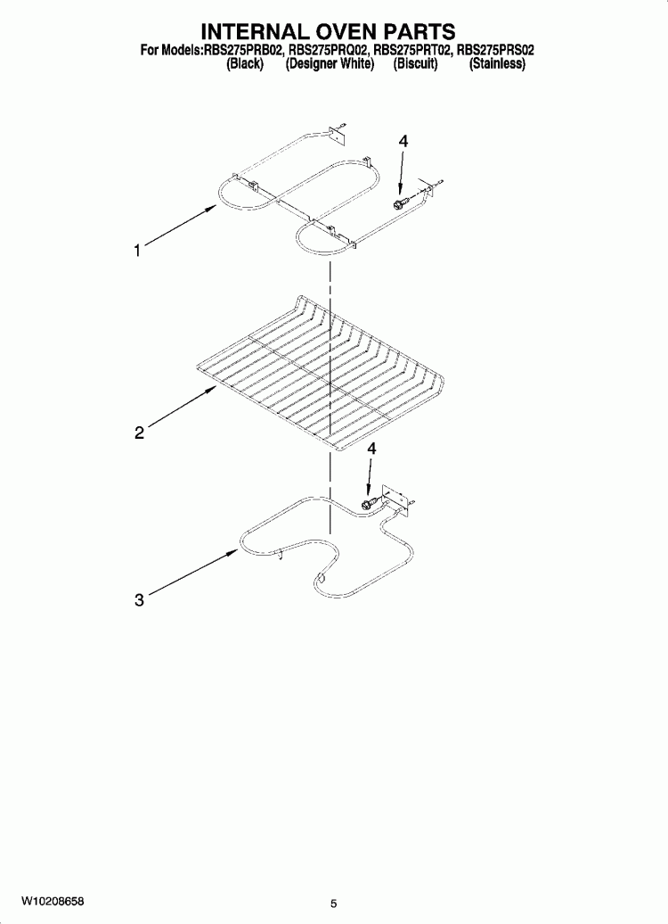 INTERNAL OVEN PARTS Diagram and Parts List for RBS275PRB02  Whirlpool Wall Oven