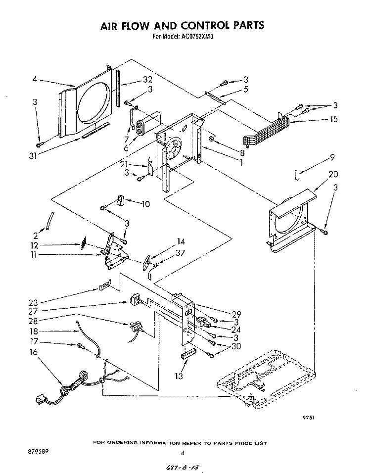 AIRFLOW AND CONTROL Diagram and Parts List for AC0752XM3  Whirlpool Air Conditioner