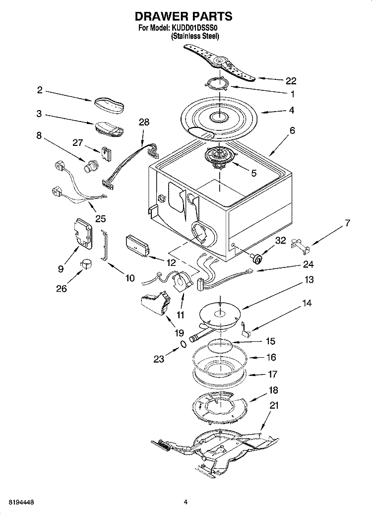 DRAWER PARTS Diagram and Parts List for KUDD01DSSS0  KitchenAid Dishwasher