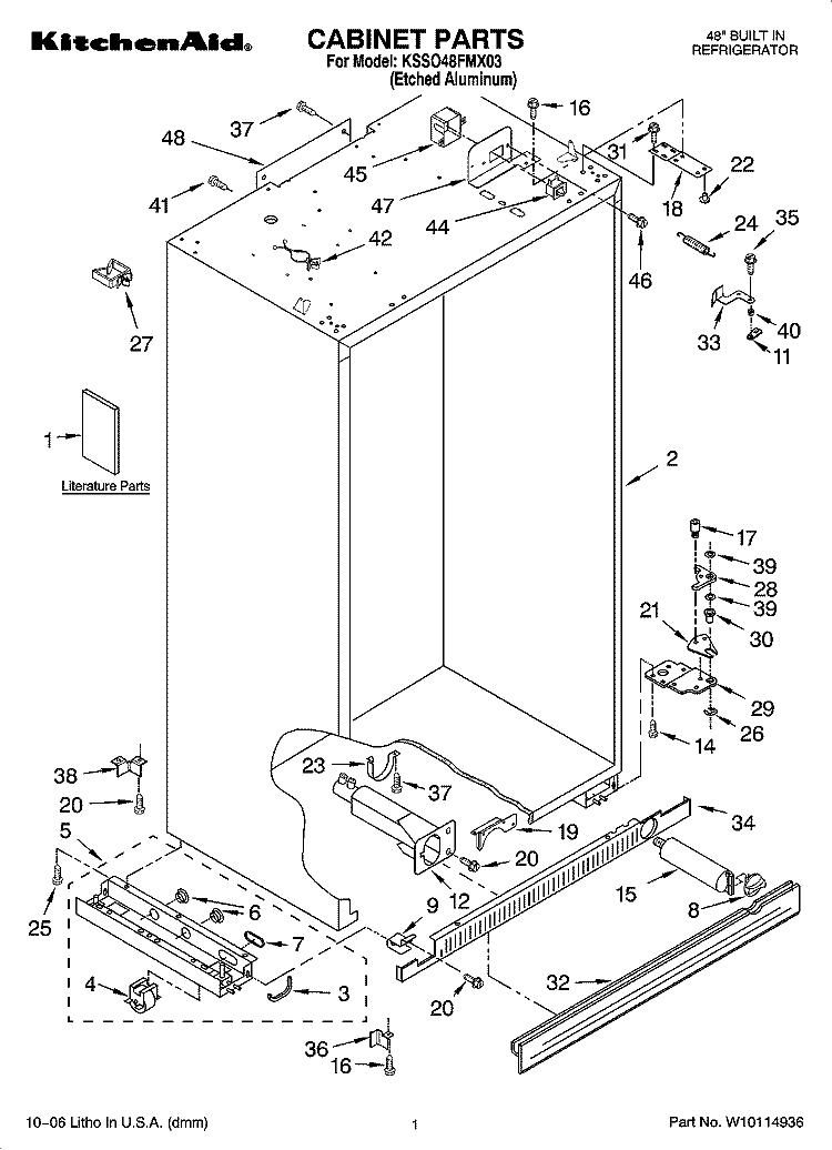 CABINET PARTS Diagram and Parts List for KSSO48FMX03  KitchenAid Refrigerator