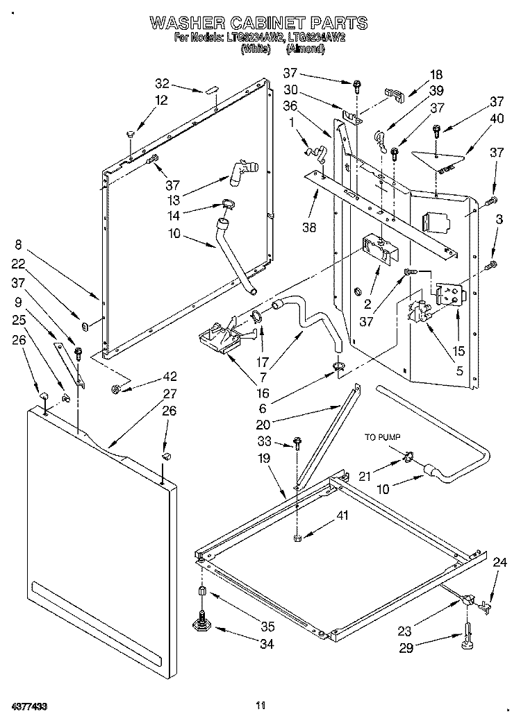 WASHER CABINET Diagram and Parts List for LTG6234AN2  Whirlpool Washer Dryer Combo