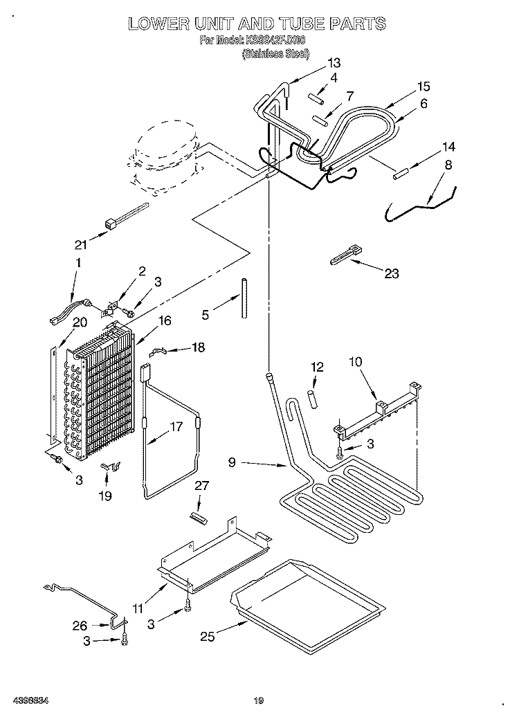 LOWER UNIT AND TUBE Diagram and Parts List for KSSS42FJX00  KitchenAid Refrigerator