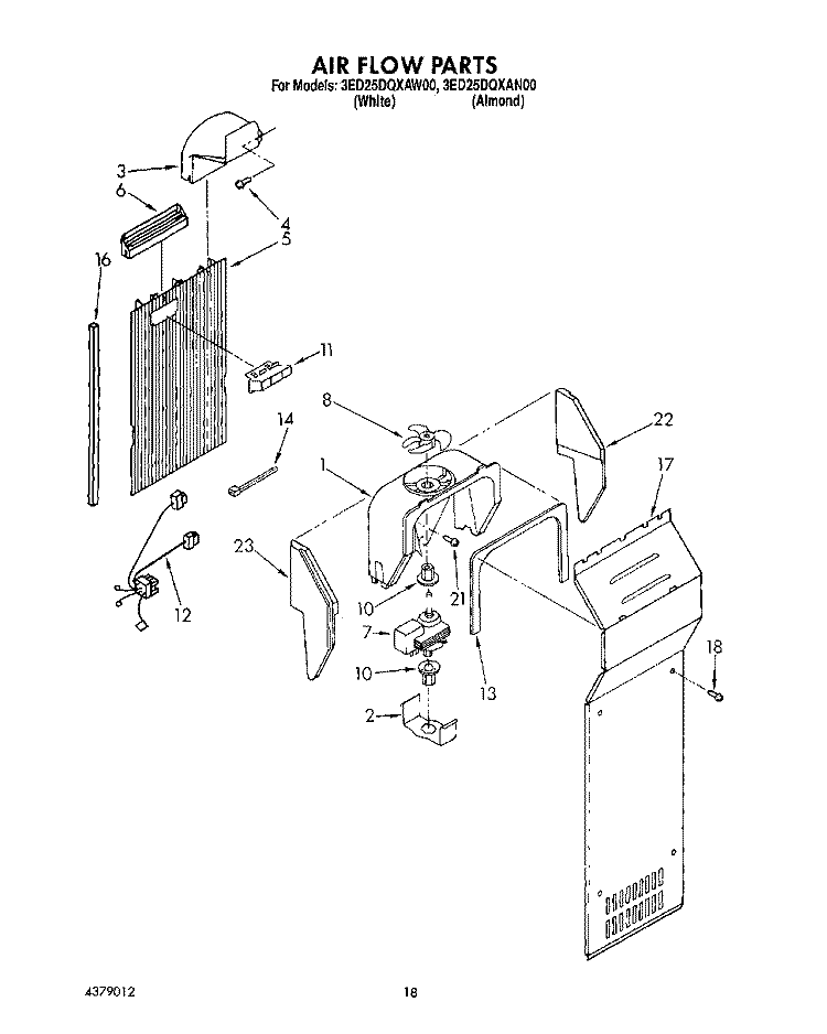 AIRFLOW Diagram and Parts List for 3ED25DQXAW00  Whirlpool Refrigerator