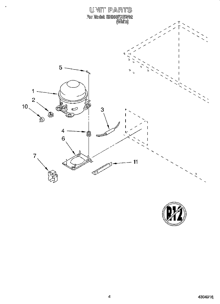 SECTION Diagram and Parts List for EH050FXGW02  Whirlpool Freezer