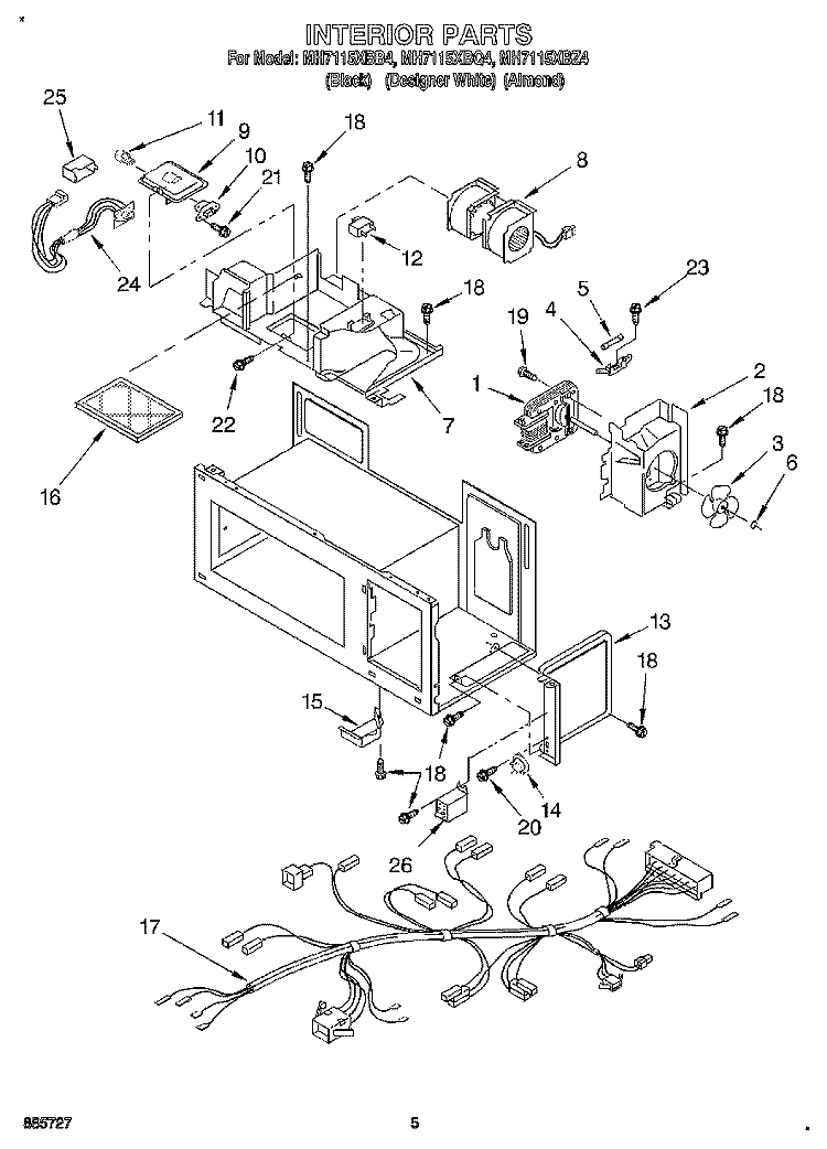 INTERIOR Diagram and Parts List for MH7115XBQ4  Whirlpool Microwave