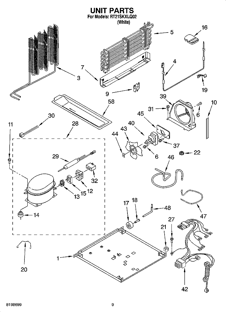 UNIT PARTS, OPTIONAL PARTS Diagram and Parts List for RT21SKXLQ02  Roper Refrigerator