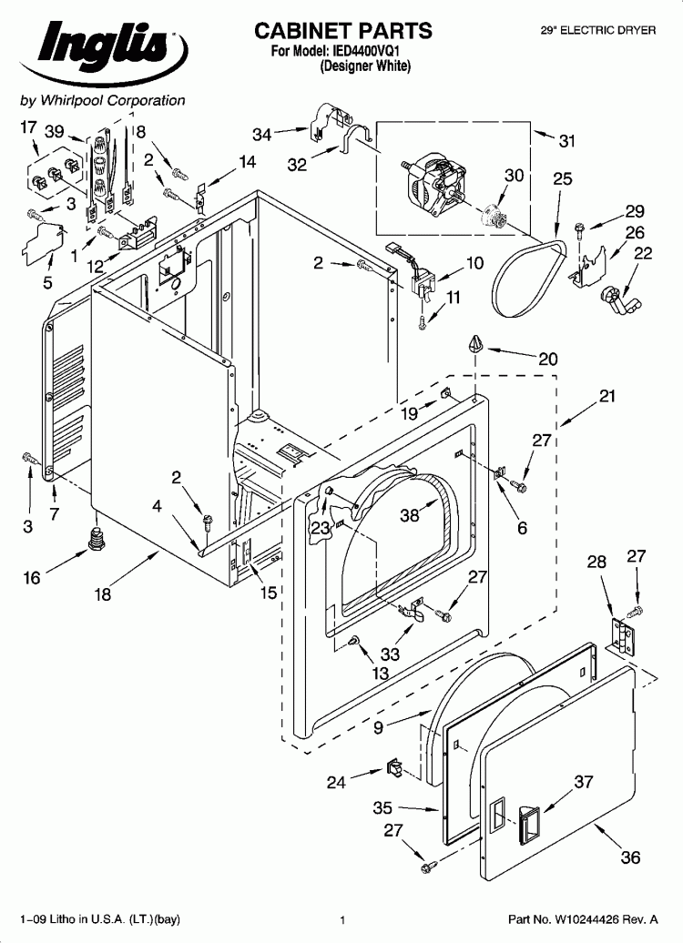 CABINET PARTS Diagram and Parts List for IED4400VQ1  Inglis Dryer