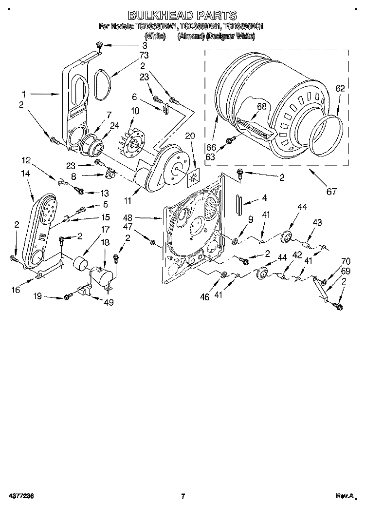 BULKHEAD Diagram and Parts List for TGDS680BW1  Estate Dryer
