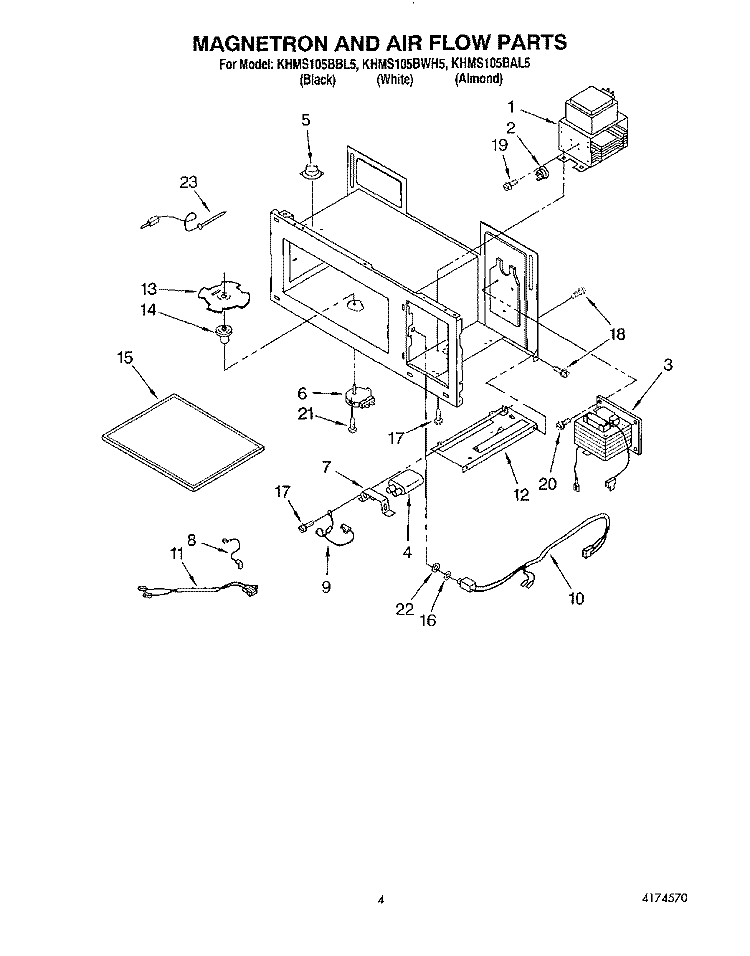 MAGNETRON AND AIR FLOW Diagram and Parts List for KHMS105BAL5  KitchenAid Microwave