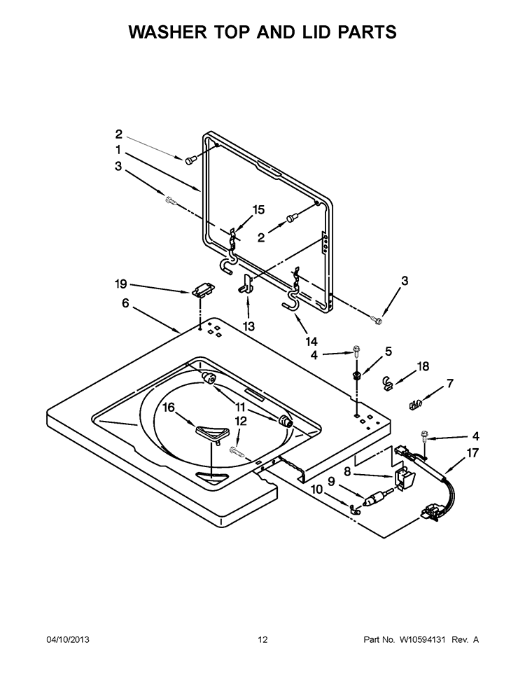 WASHER TOP AND LID PARTS Diagram and Parts List for WET3300XQ1  Whirlpool Washer Dryer Combo