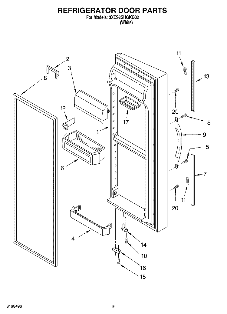 REFRIGERATOR DOOR PARTS Diagram and Parts List for 3XES2SHGKQ02  Whirlpool Refrigerator