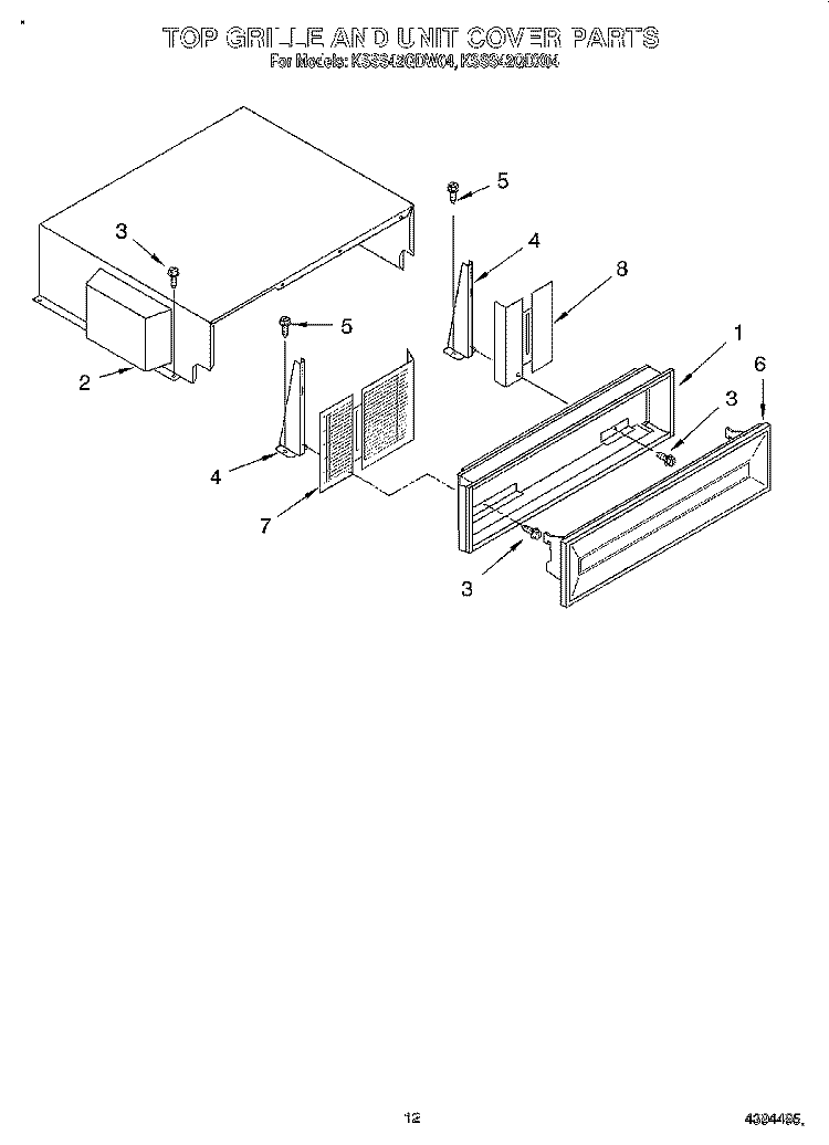 TOP GRILLE AND UNIT COVER Diagram and Parts List for KSSS42QDW04  KitchenAid Refrigerator