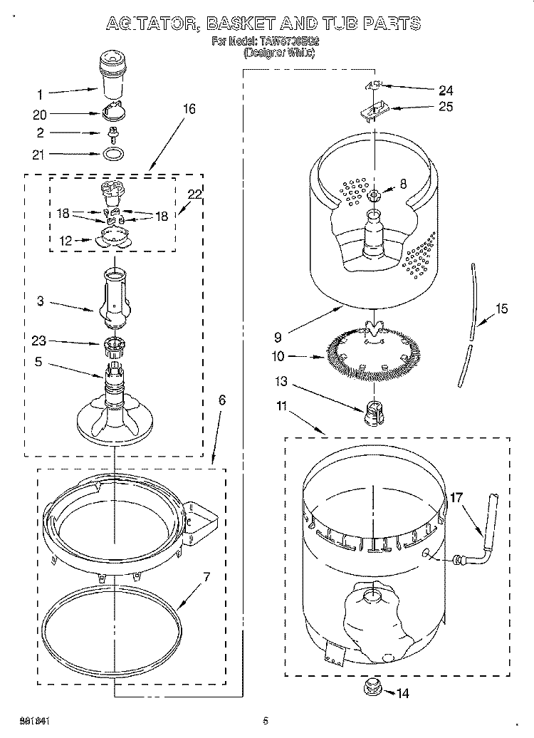 AGITATOR, BASKET AND TUB Diagram and Parts List for TAWS700EQ2  Estate Washer