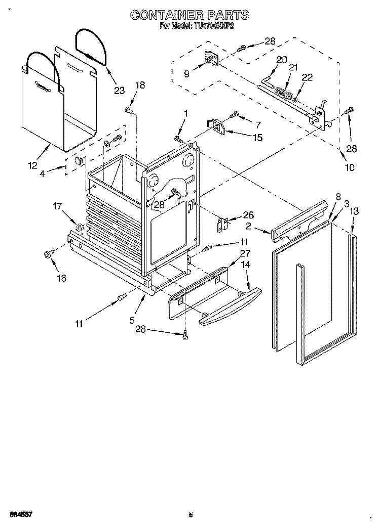 CONTIANER Diagram and Parts List for TU4700XXP2  Whirlpool Trash Compactor