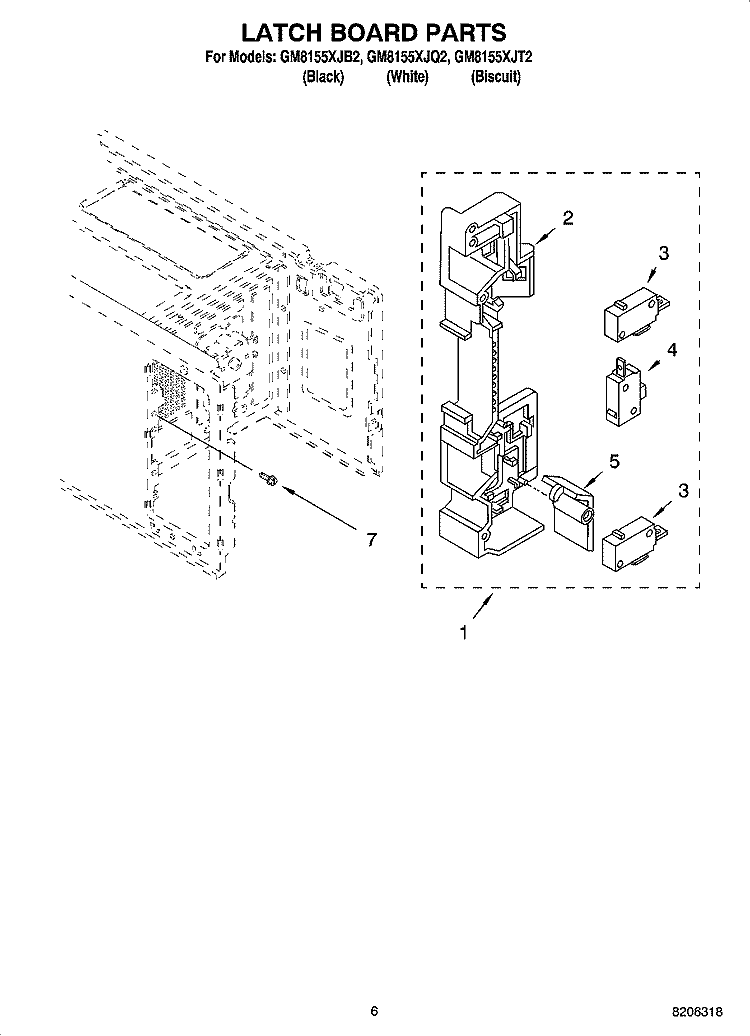 LATCH BOARD PARTS Diagram and Parts List for GM8155XJB2  Whirlpool Microwave