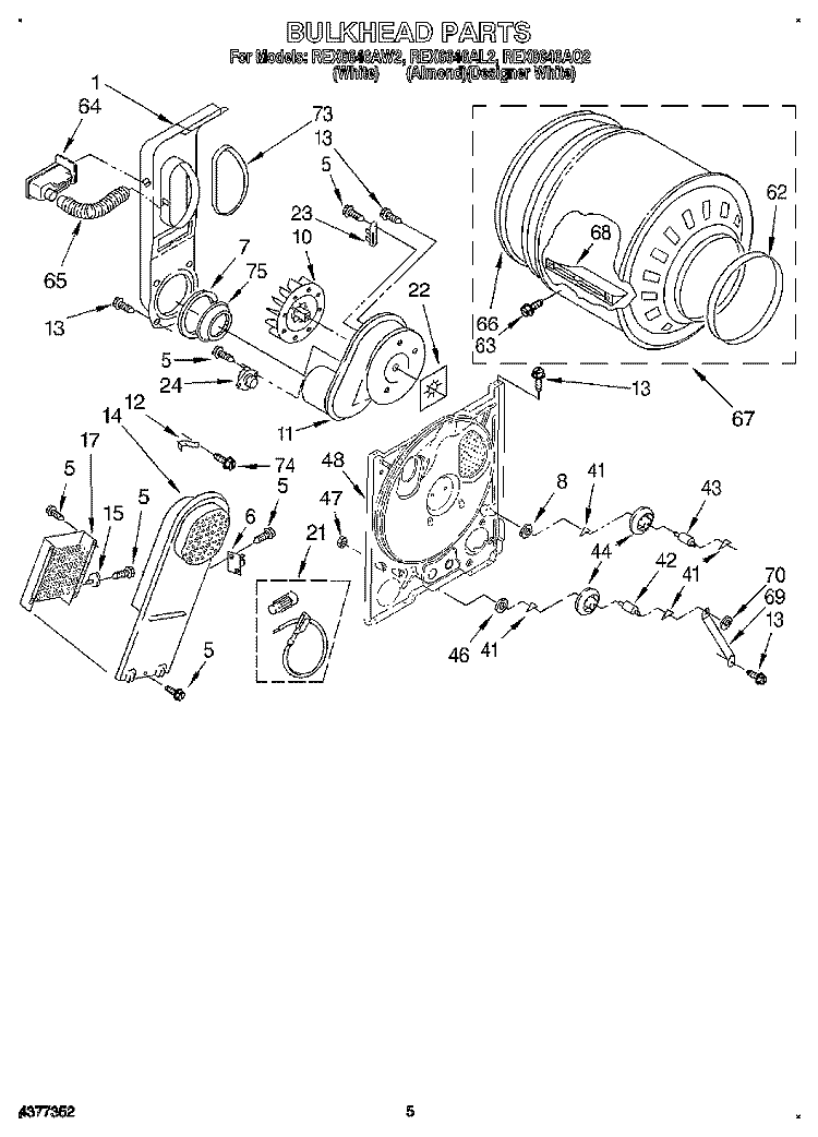 SECTION Diagram and Parts List for REX6646AL2  Roper Dryer
