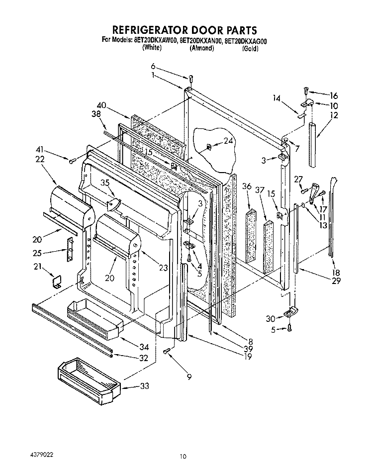REFRIGERATOR DOOR Diagram and Parts List for 8ET20DKXAN00  Whirlpool Refrigerator