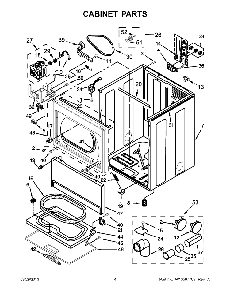 CABINET PARTS Diagram and Parts List for 3LWED5500YW2  Whirlpool Dryer