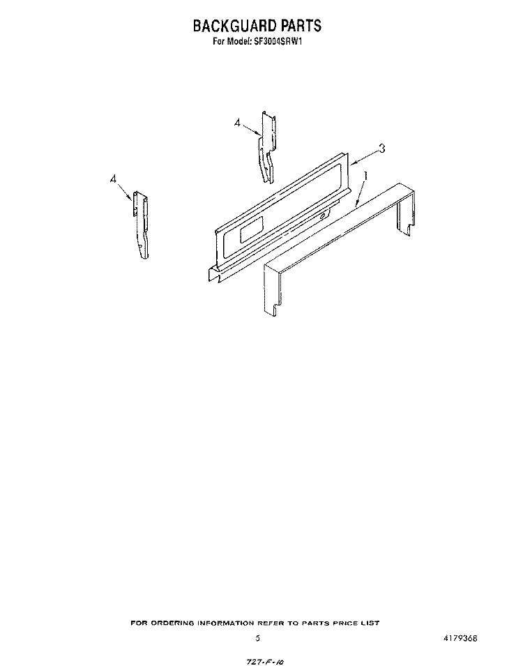BACKGUARD Diagram and Parts List for SF3004SRW1  Whirlpool Range